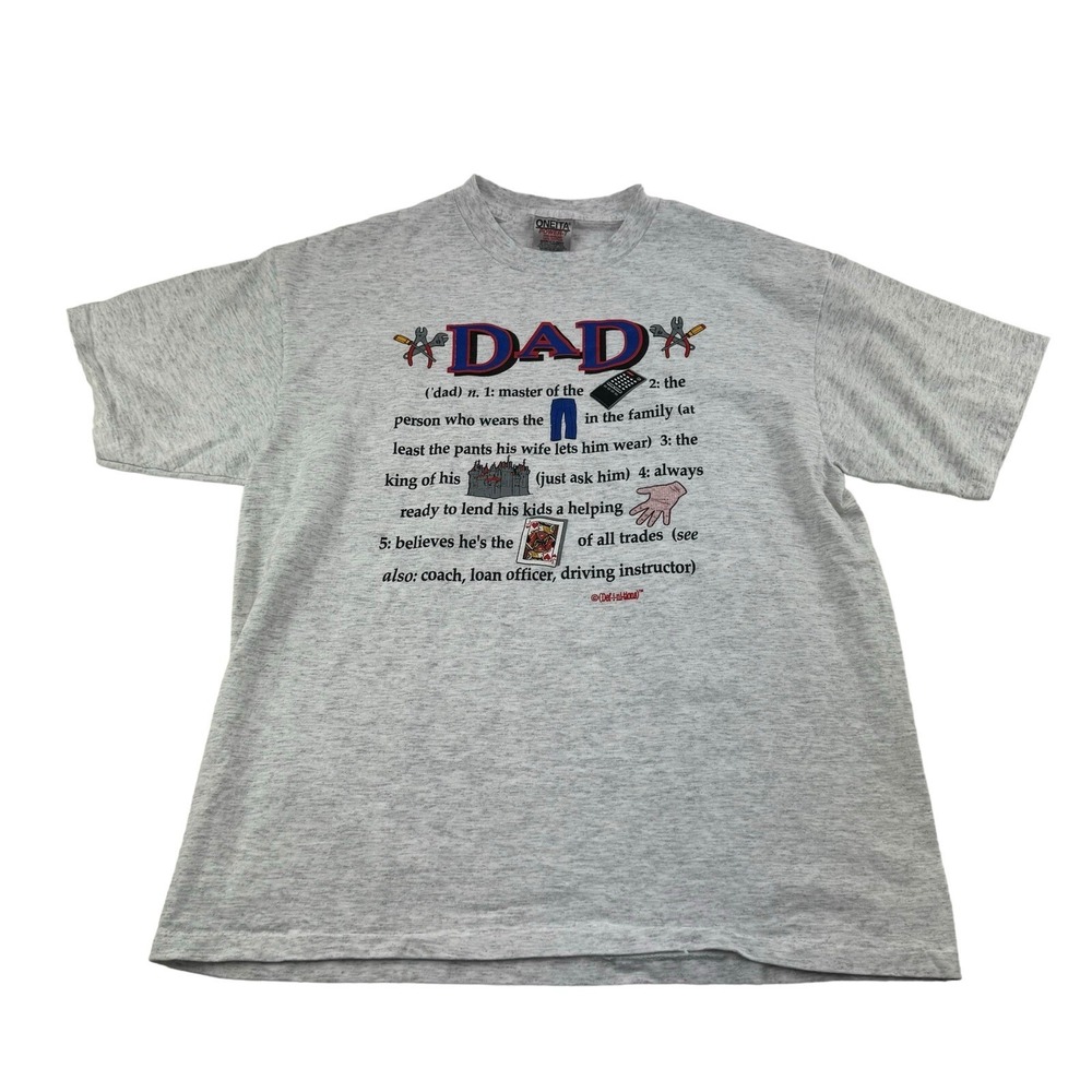 VTG‎ Oneita Gray Dad Graphic Single Stitch Cotton T-Shirt Mens Size XL